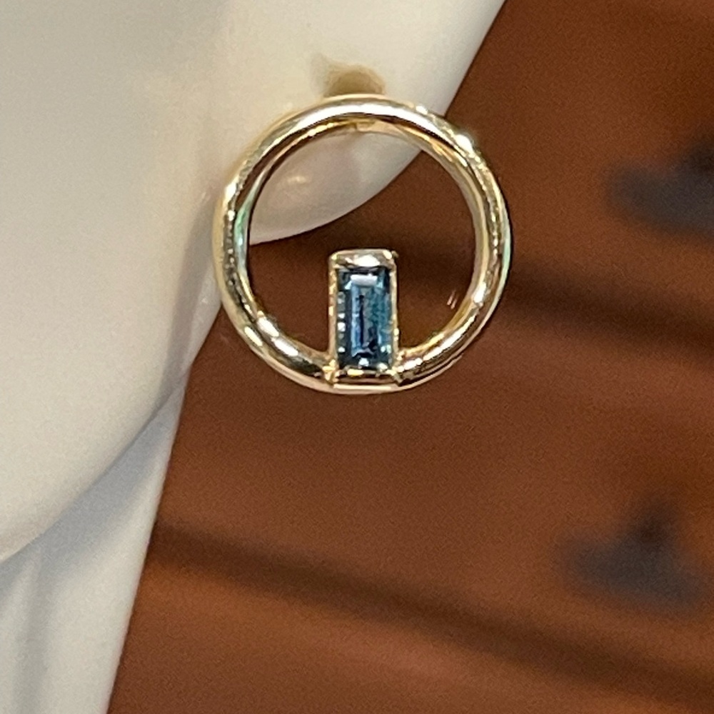 Gold and London Blue Topaz Circle Stud Earrings - Picture 4 of 5
